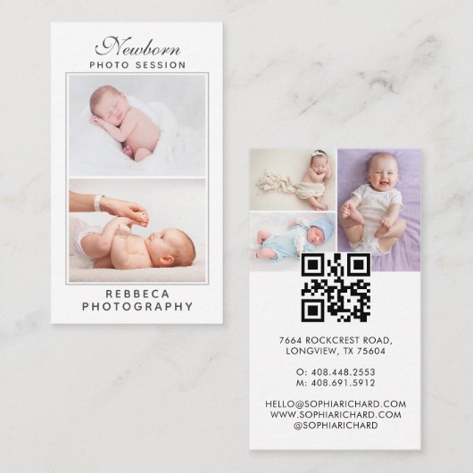 5 Foto's Logo QR Code Pasgeboren Baby Fotograaf Visitekaartje (Voorkant / Achterkant)