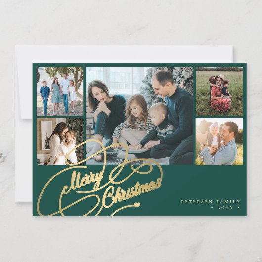 5 foto's Merry Kerstelegant script collage Feestdagenkaart (Voorkant)