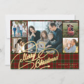 5 foto's Merry Kerstelegant script red plaid Feestdagenkaart (Voorkant)