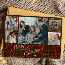 5 foto's Merry Kerstelegant script red plaid