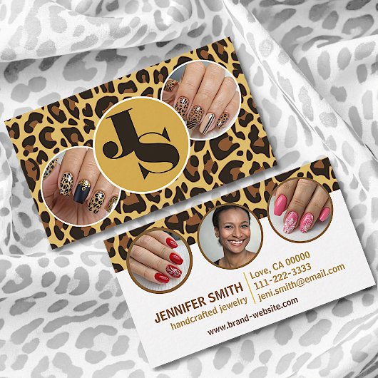 5 Foto's Nails Sjabloon Leopard Print Rockabilly Visitekaartje