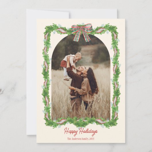 5 foto's plaid boog rustieke kerst Foto Feestdagenkaart (Voorkant)