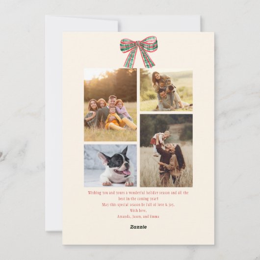 5 foto's plaid boog rustieke kerst Foto Feestdagenkaart (Achterkant)