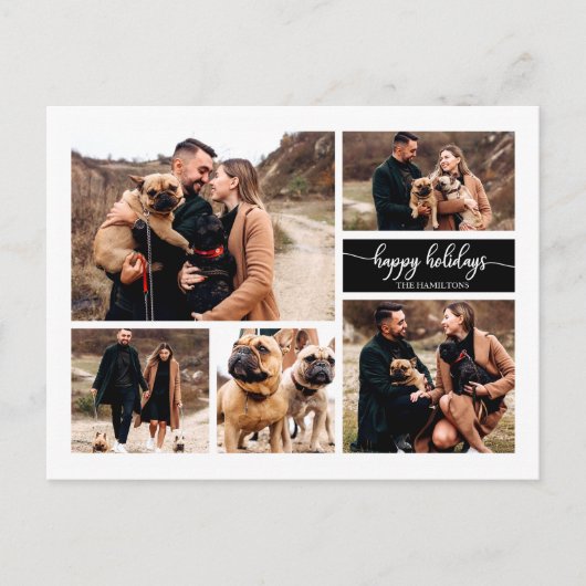 5 Foto's Prettige feestdagen Modern Collage Black Briefkaart (Voorkant)