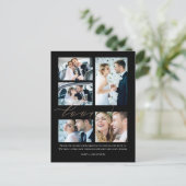5 foto's Script Love Wedding Bedankt Zwart Briefkaart (Staand voorkant)