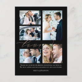 5 foto's Script Love Wedding Bedankt Zwart Briefkaart