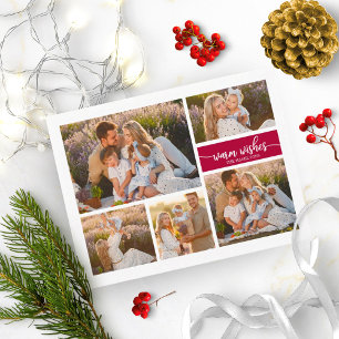5 Foto's Warm Wishes Modern Collage Kerstmis Briefkaart
