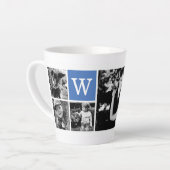 5-Fotosjabloon blauw monogram Latte Mok (Linkerhoek)