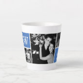 5-Fotosjabloon blauw monogram Latte Mok (Voorkant)