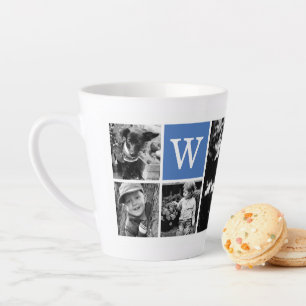 5-Fotosjabloon blauw monogram Latte Mok