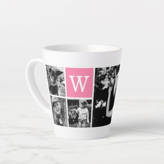 5-Fotosjabloon Roze monogram Latte Mok (Linkerhoek)