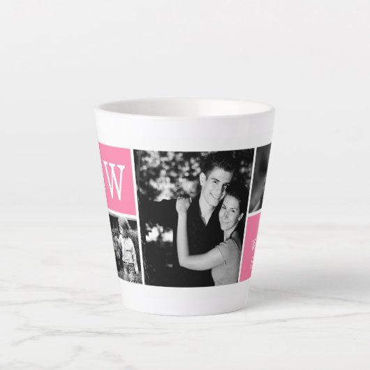 5-Fotosjabloon Roze monogram Latte Mok (Voorkant)