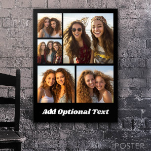 5 Friend Photo Collage tekst — KAN zwart bewerken Poster