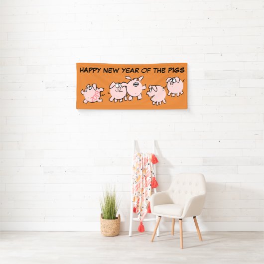 5 Funny Cartoon Pig Year 2019 kiest kleurenbanner Spandoek (Insitu)