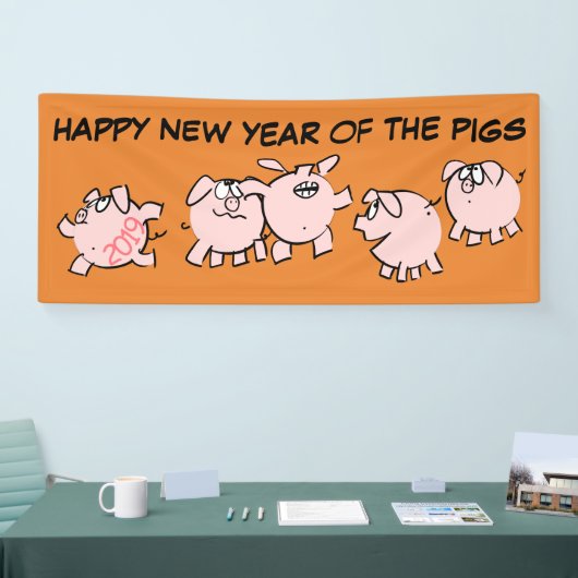 5 Funny Cartoon Pig Year 2019 kiest kleurenbanner Spandoek (Beurs)