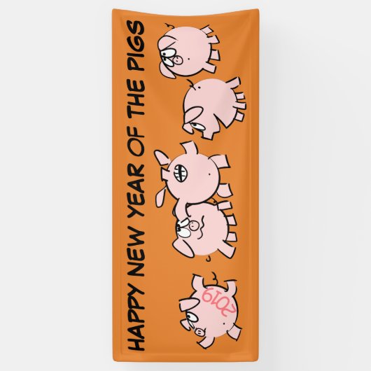 5 Funny Cartoon Pig Year 2019 kiest kleurenbanner Spandoek (Verticaal)