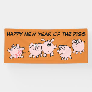 5 Funny Cartoon Pig Year 2019 kiest kleurenbanner Spandoek