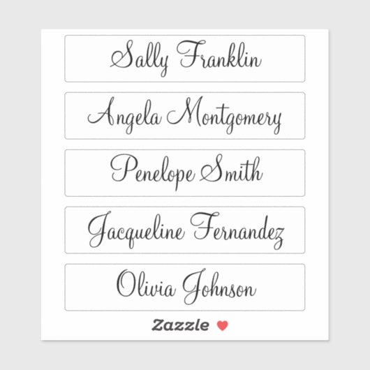 5 Gasten Namen Moderne Elegante Kalligrafie Sticker (Vel)