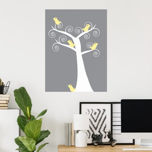 5 Gele vogels afdrukken Poster (Thuiskantoor)