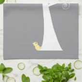 5 gele vogels boom keukenhanddoek (Gevouwen)