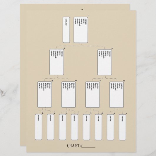 5 Generation Genealogie Pedigree Paper Sheet (Voorkant / Achterkant)