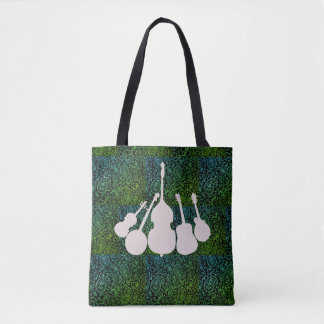 5 GESPECIFICEERDE INSTRUMENTEN OP GROEN TOTE BAG