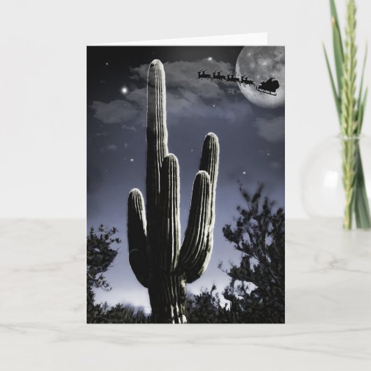5 Gewapende woestijn Saguaro in het moonlicht Feestdagen Kaart (Voorkant)
