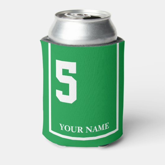 5 Groen met Witte Paard Zadeldeken Custom Blikjeskoeler (Blikje Achterkant)