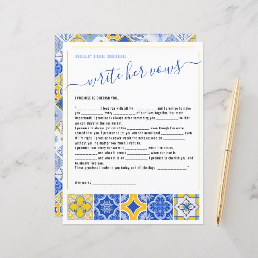 5 Help de bruid schrijven haar geloften Vrijgezell (Voorkant / Achterkant in situ)