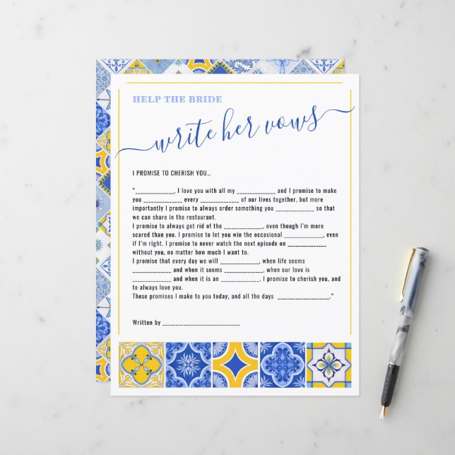 5 Help de bruid schrijven haar geloften Vrijgezell (Voorkant / Achterkant in situ)