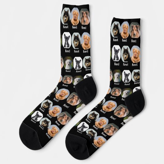 5 Honden, 5 Namen, Dog Foto - Gepersonaliseerd zwa Sokken (Links)