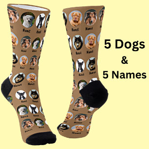 5 Honden, 5 Namen, Dog Foto - Persoonlijk bruin Sokken