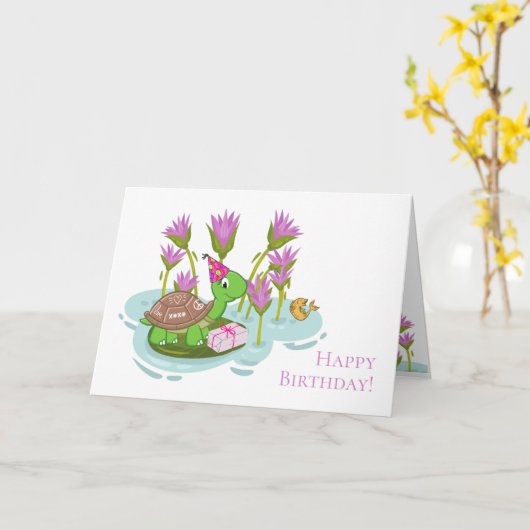 5-inch x7-schildpad met Pet en cadeau op feestdag Kaart (Gele Bloem)