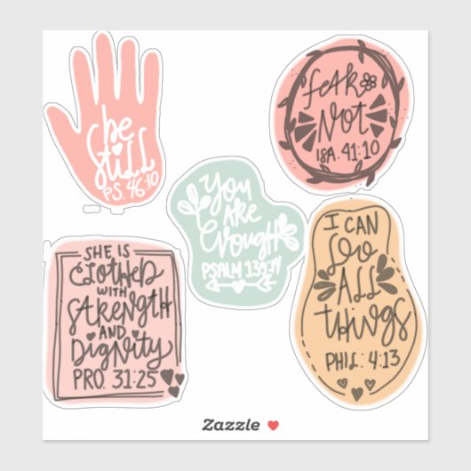 5 inspirerende Bijbelcitaten Handschrift Doodles Sticker (Vel)