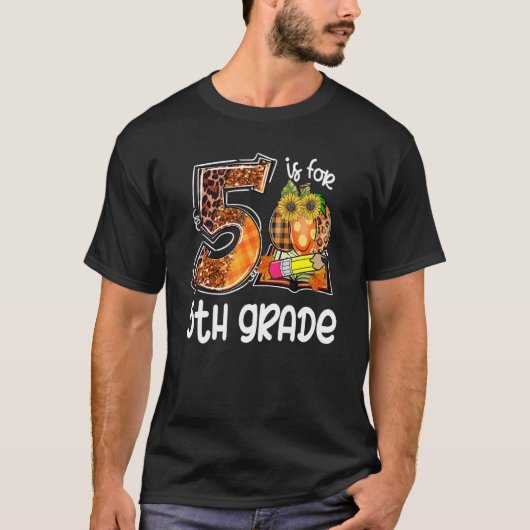 5 Is For 5th Grade Leopard Pumpkin Teacher Fall Th T-shirt (Voorkant)
