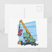 5 jaar 5th Birthday Mobile Crane Dinosaur Briefkaart (Voorkant / Achterkant)