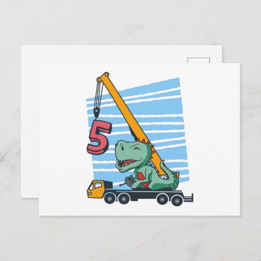 5 jaar 5th Birthday Mobile Crane Dinosaur Briefkaart (Voorkant / Achterkant)