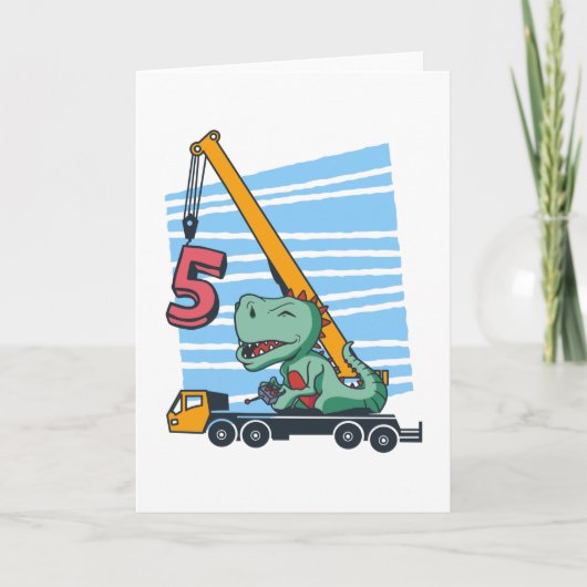 5 jaar 5th Birthday Mobile Crane Dinosaur Kaart (Voorkant)