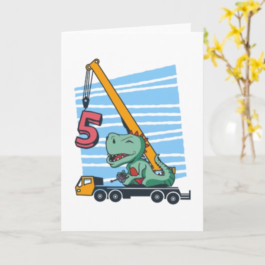 5 jaar 5th Birthday Mobile Crane Dinosaur Kaart (Gele Bloem)