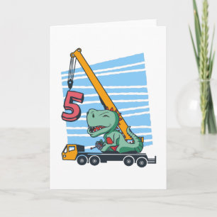 5 jaar 5th Birthday Mobile Crane Dinosaur Kaart