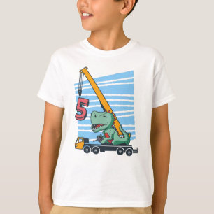 5 jaar 5th Birthday Mobile Crane Dinosaur T-shirt