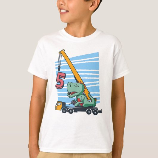 5 jaar 5th Birthday Mobile Crane Dinosaur T-shirt (Voorkant)