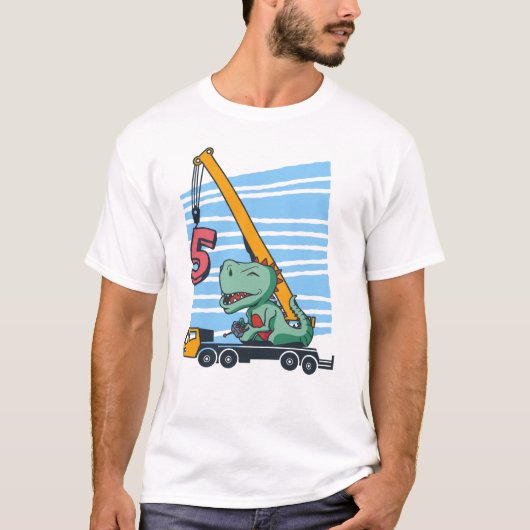 5 jaar 5th Birthday Mobile Crane Dinosaur T-shirt (Voorkant)