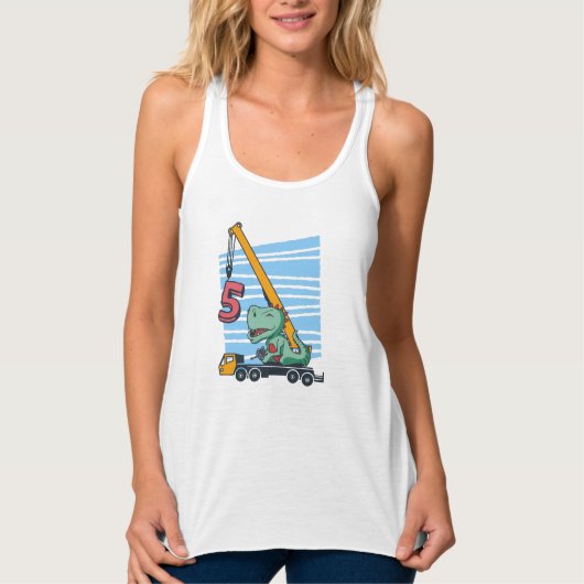5 jaar 5th Birthday Mobile Crane Dinosaur Tanktop (Voorkant)