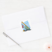 5 jaar 5th Birthday Mobile Crane Dinosaur Vierkante Sticker (Envelop)
