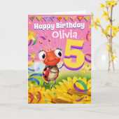 5 jaar Aangepaste verjaardagskaart Little Ladybug Kaart (Gele Bloem)