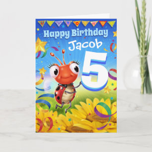 5 jaar Aangepaste verjaardagskaart Little Ladybug  Kaart