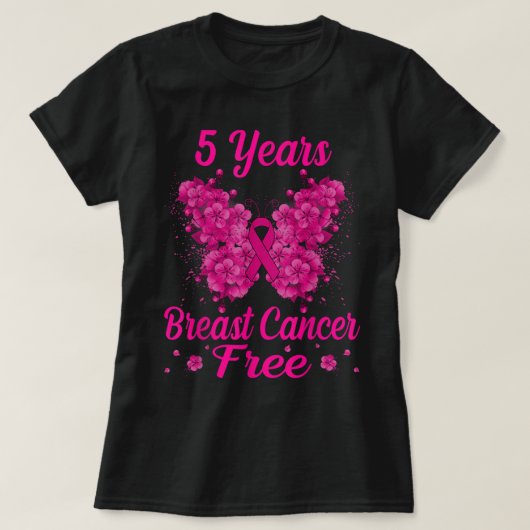 5 jaar Borstkanker Free Survivor Butterfly T-shirt (Design voorkant)