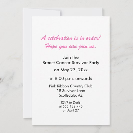 5 jaar Borstkanker Survivor Party uitnodiging (Achterkant)