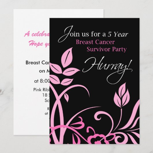 5 jaar Borstkanker Survivor Party uitnodiging (Voorkant / Achterkant)